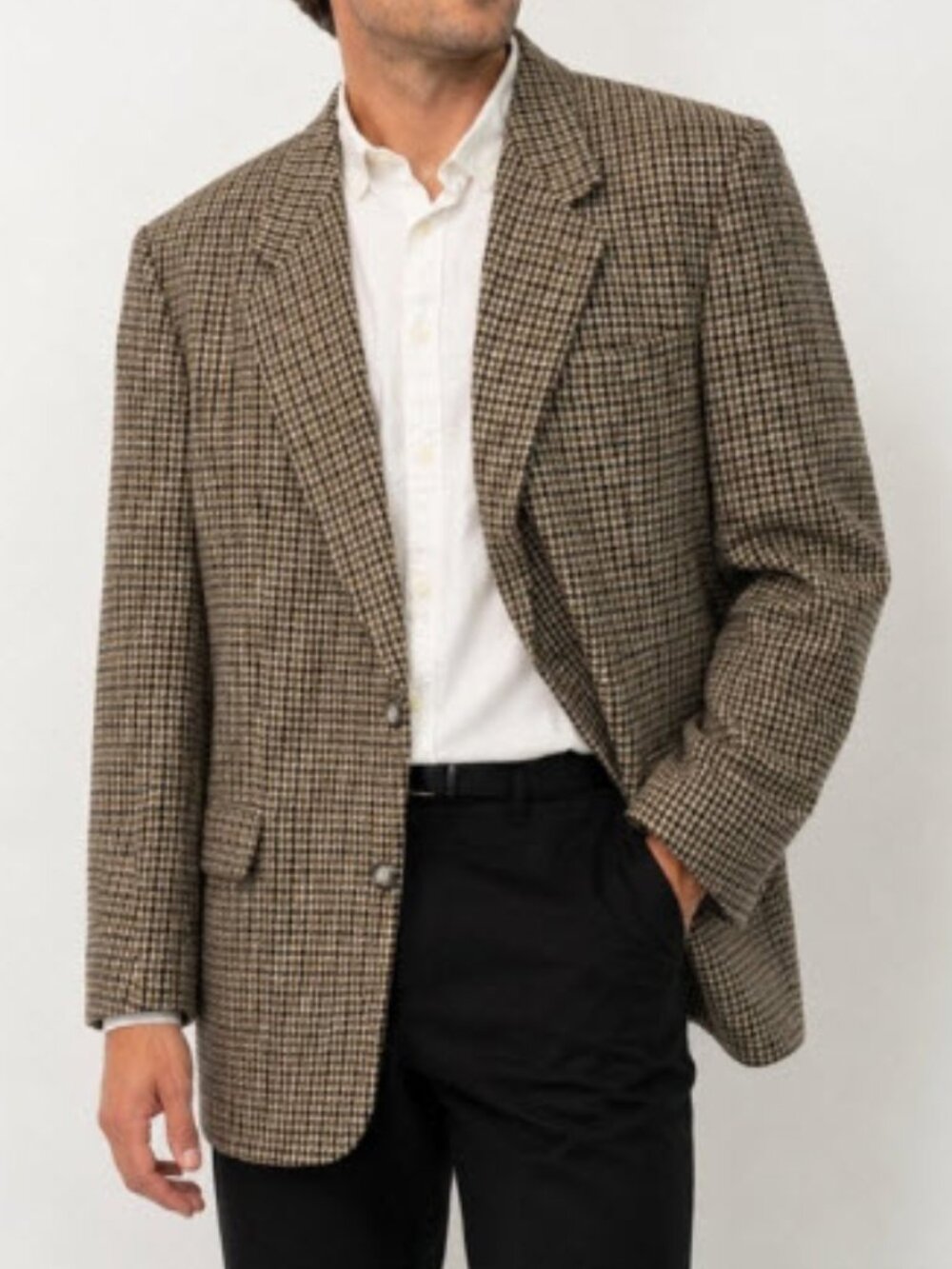 Hugo Boss Cashmere Wool Houndstooth Sport Coat Blazer 48R Brown